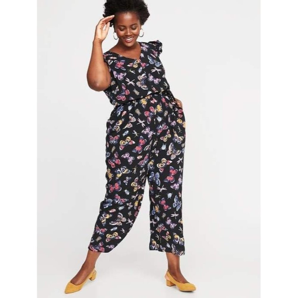 Old Navy Jumpsuit Butterfly Flutter Sleeve Pants Romper Insects Size L Festival